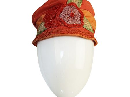 1920s Peach & Coral Silk Floral Applique Flapper Cloche Hat Discount