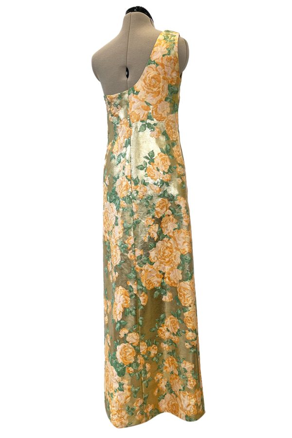 Yves Saint Laurent Spring 1993 One Shoulder Gold Floral Dress For Sale