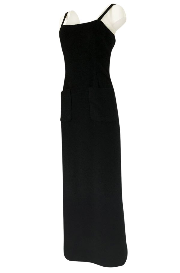 Extraordinary 1970s Bill Blass Black Cashmere Front Pocket Evening Dress Sale