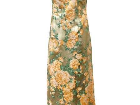 Yves Saint Laurent Spring 1993 One Shoulder Gold Floral Dress For Sale