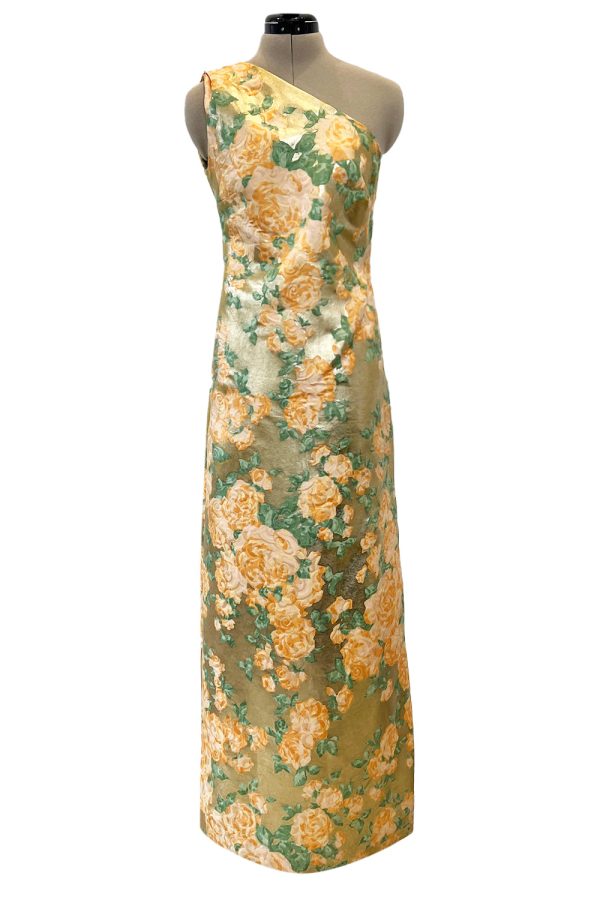 Yves Saint Laurent Spring 1993 One Shoulder Gold Floral Dress For Sale