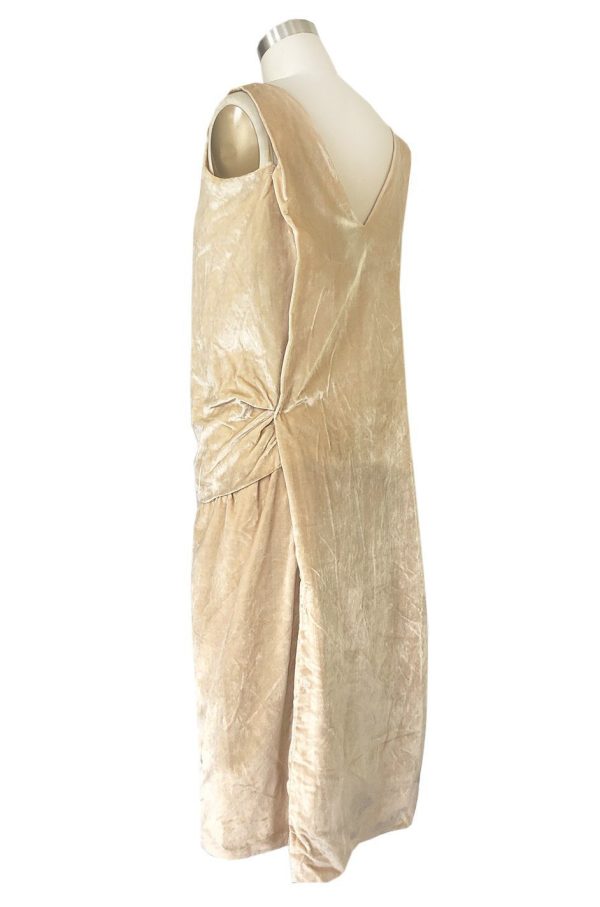 1920s Gold Ivory Silk Velvet & Silk Chiffon Pearl Flower Beaded Dress Discount