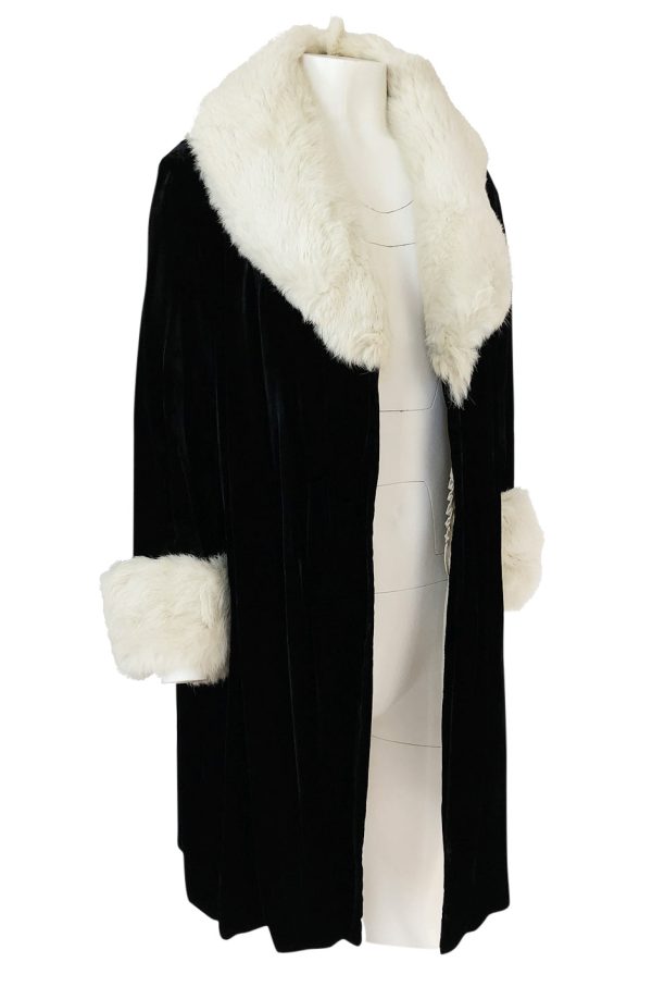 Wonderful 1920s Unlabeled Black Velvet Coat w Ermine Collar & Cuffs Discount