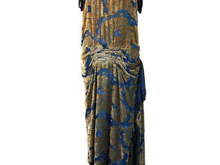 1920s Blue Silk Devore Beaded Flapper Cheap