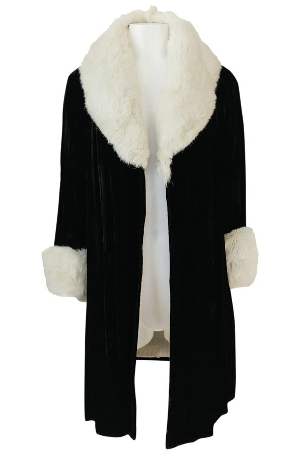 Wonderful 1920s Unlabeled Black Velvet Coat w Ermine Collar & Cuffs Discount