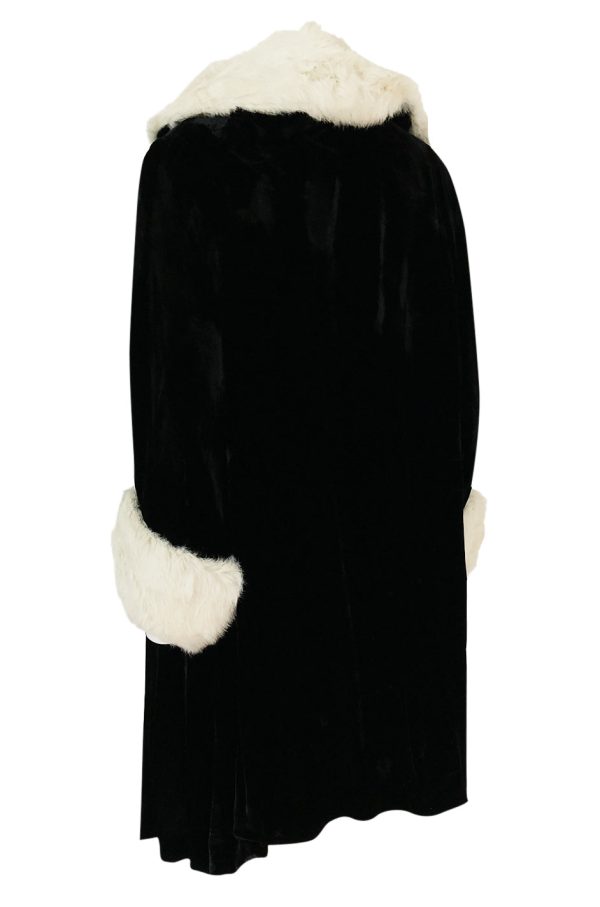 Wonderful 1920s Unlabeled Black Velvet Coat w Ermine Collar & Cuffs Discount