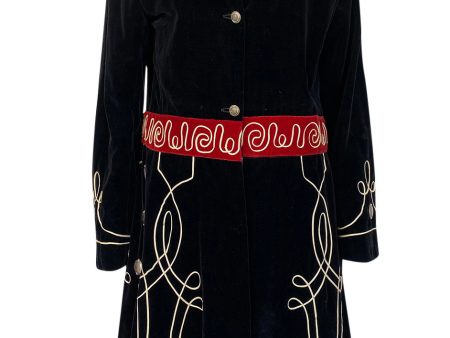 1920s or 1930s Incredible Black Velvet, Cord & Silver Metal Disc Guard Coat Online