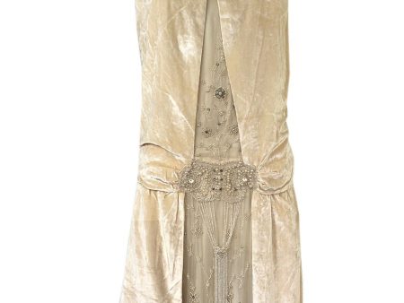 1920s Gold Ivory Silk Velvet & Silk Chiffon Pearl Flower Beaded Dress Discount