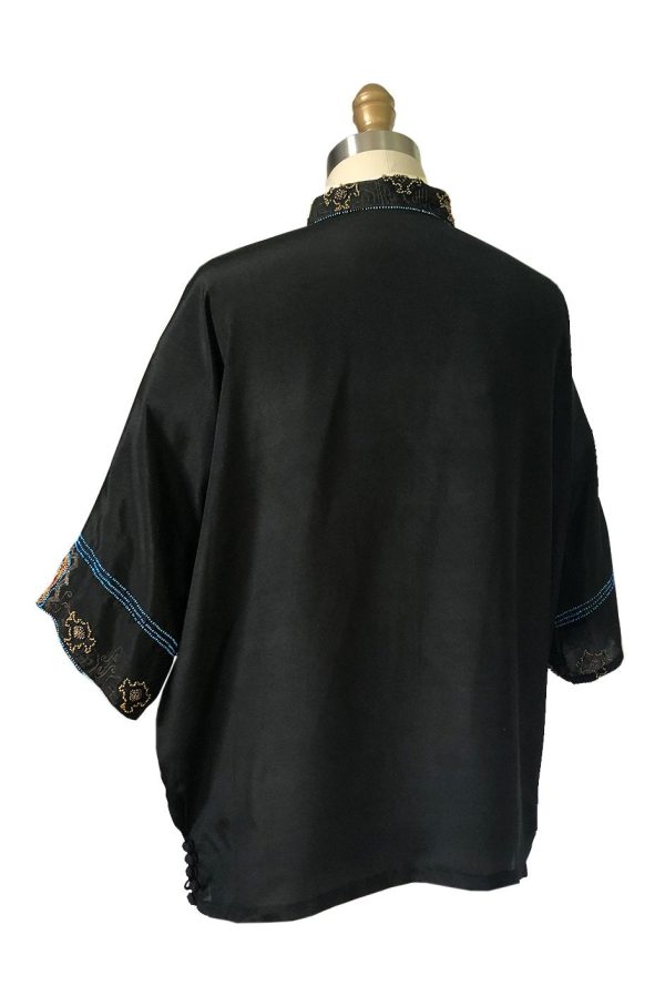 1920s Unlabeled French Couture Bead & Metallic Thread Black Silk Tunic For Cheap