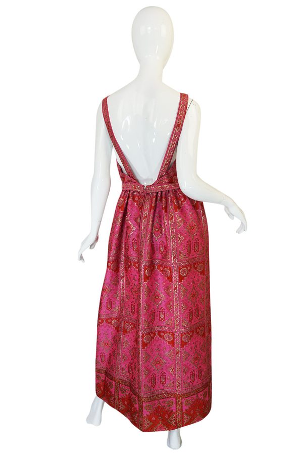 Unusual 1960s Backless Pink & Gold Metallic Brocade Dress Online