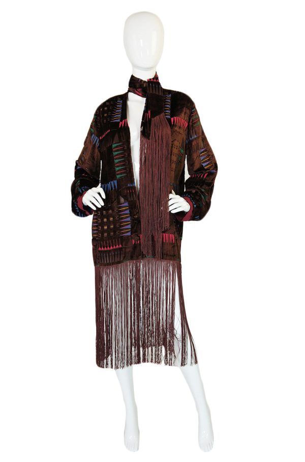 1920s Velvet Fringe Flapper Duster Coat Fashion