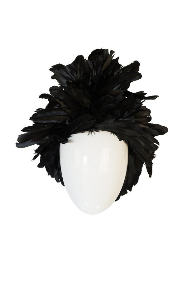 Vintage Renata Originals Elaborate Black Feather Hood Hat on Sale