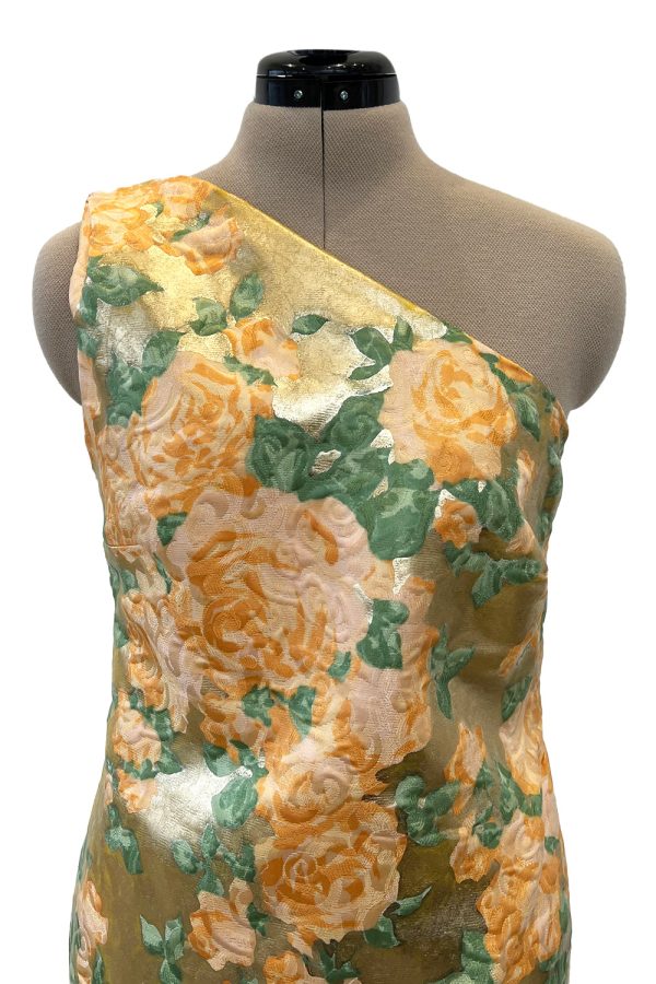 Yves Saint Laurent Spring 1993 One Shoulder Gold Floral Dress For Sale