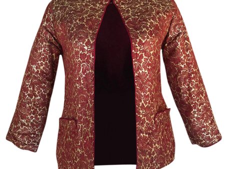 1930s Unlabeled Rich Burgundy & Gold Silk Brocade Asian Jacket Fashion