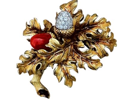 TIFFANY & CO. Diamond Coral Acorn Brooch 1967 on Sale