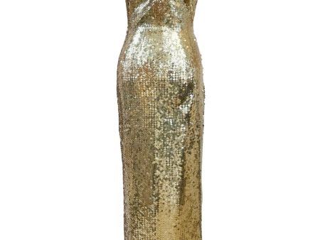 Rare Spring 1973 Loris Azzaro Ad Campaign Documented Gold Metallic Sequin Backless Halter Dress Online Sale