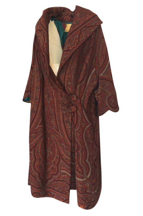 1920s Paisley Shawl Flapper Coat w Blue & Pink Printed Silk Lining Cheap