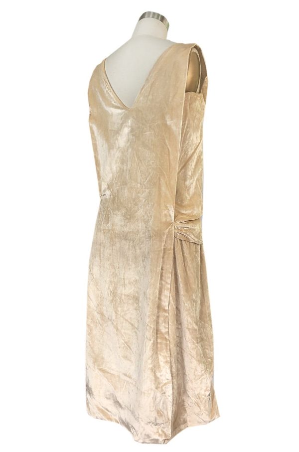 1920s Gold Ivory Silk Velvet & Silk Chiffon Pearl Flower Beaded Dress Discount