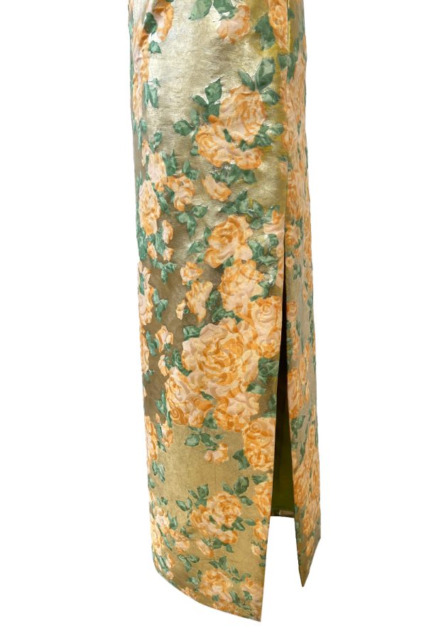 Yves Saint Laurent Spring 1993 One Shoulder Gold Floral Dress For Sale