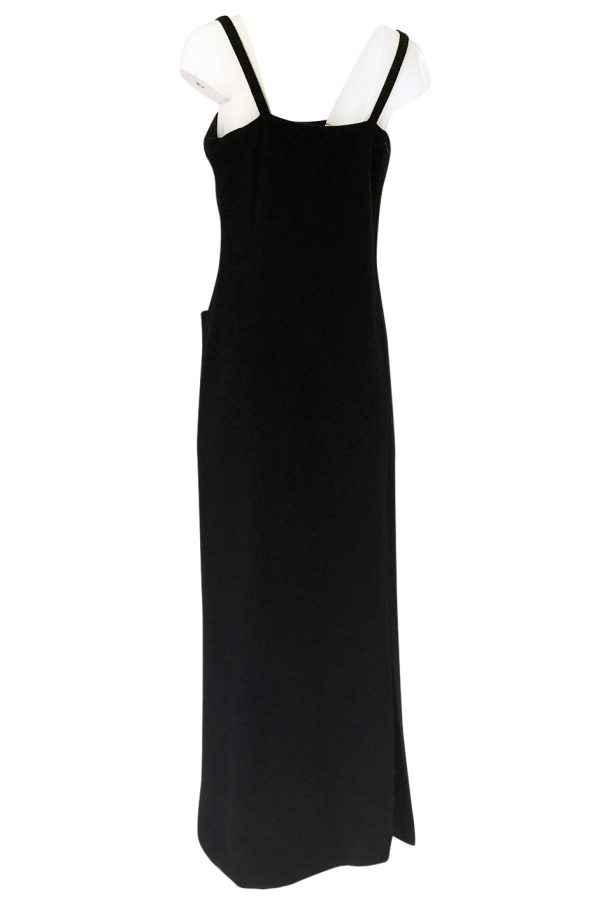 Extraordinary 1970s Bill Blass Black Cashmere Front Pocket Evening Dress Sale