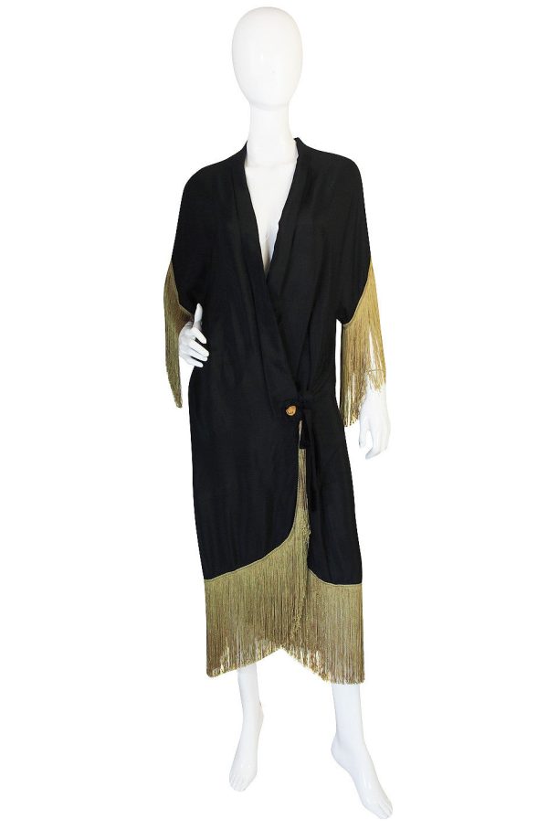 1920s Silk Fringe Dressing Gown or Evening Coat Hot on Sale