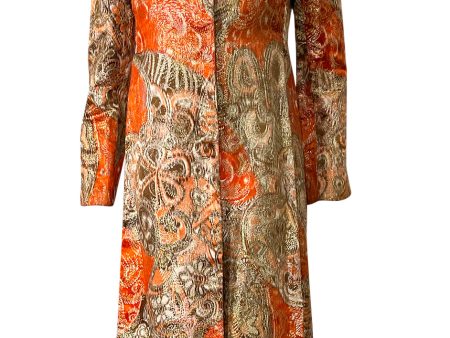 Unusual 1960s Bill Blass Open Panel Gold & Coral Metallic Coat Cheap