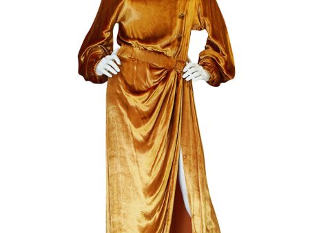 1930s Jean Patou Couture Golden Silk Velvet Wrap Gown Discount