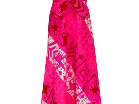 1960s B.Cohen One Shoulder Vibrant Pink Printed Barkcloth Hawaiian Dress Sale