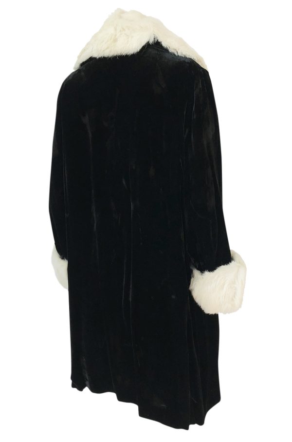 Wonderful 1920s Unlabeled Black Velvet Coat w Ermine Collar & Cuffs Discount