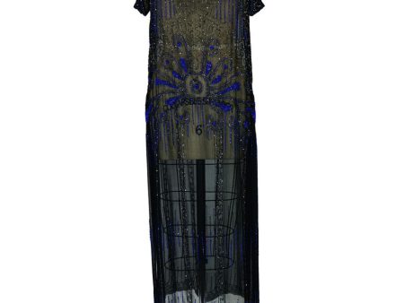 1920s Silk Blue Beaded Flapper Dress For Discount