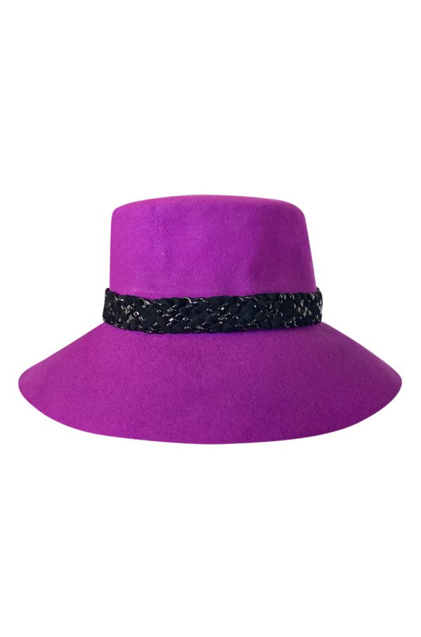 Wonderful c1997 Yves Saint Laurent Purple Felt Hat w Braided Band For Discount