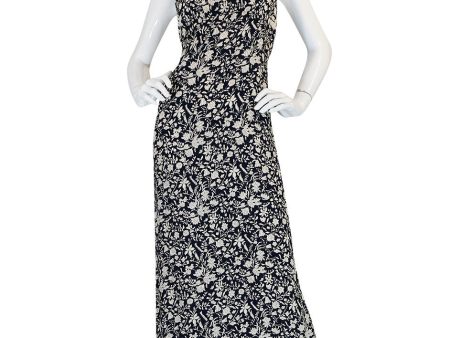 1930s Blue and Cream Bias Cut Silk Floral Print Dress on Sale