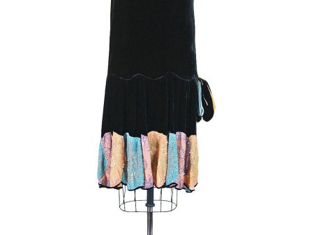 1920s Silk Velvet Sequin Hem Dress For Sale