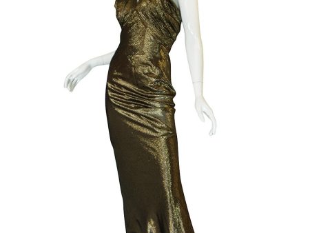 1930s Hollywood Starlet Burnished Gold Trained Halter Dress Supply