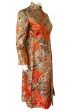 Unusual 1960s Bill Blass Open Panel Gold & Coral Metallic Coat Cheap