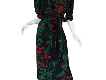 1930s Fashion Originators Guild Blue & Red Floral Silk Dress Supply