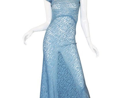 1930s Pale Blue Lace Ruffle Gown For Sale