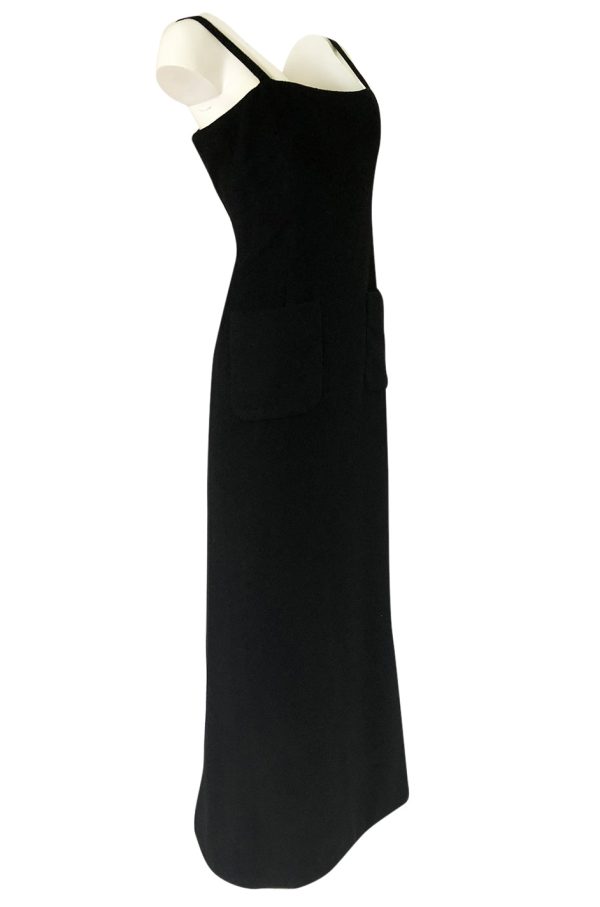 Extraordinary 1970s Bill Blass Black Cashmere Front Pocket Evening Dress Sale