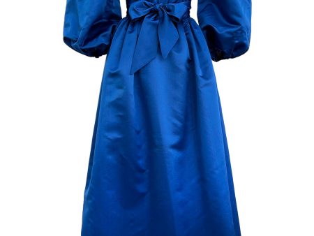 Wonderful 1980s Dan Werle Brillant Blue Silk Dress w Ruffled Off Shoulder Neckline Fashion