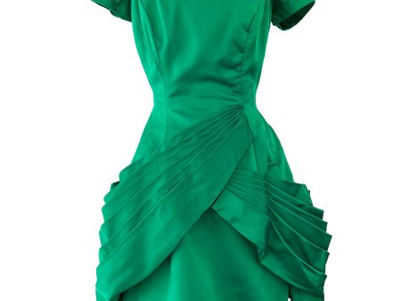 Unusual 1950s Symphony Fashions Brilliant Green Hourglass Dress w Unusual Pleated Skirt Online