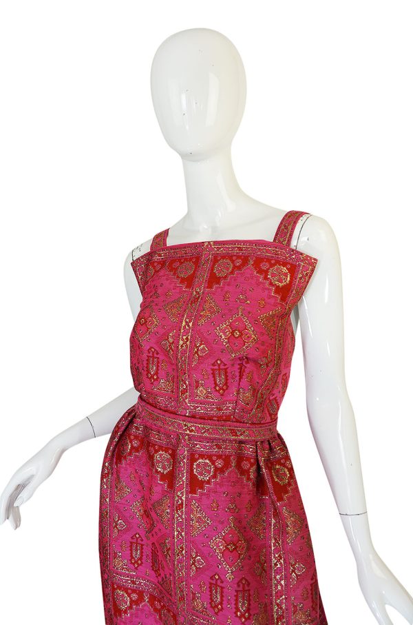 Unusual 1960s Backless Pink & Gold Metallic Brocade Dress Online