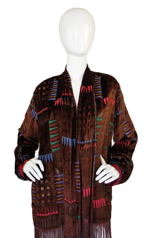 1920s Velvet Fringe Flapper Duster Coat Fashion