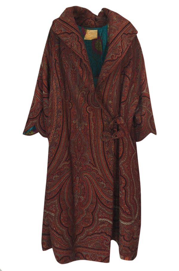 1920s Paisley Shawl Flapper Coat w Blue & Pink Printed Silk Lining Cheap